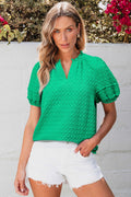 Kalani Textured Puff Short Sleeve Notched V Neck Top