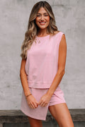 Aria 2 Pieces Mineral Wash Cotton Tank Top Lined Split Skirt Set