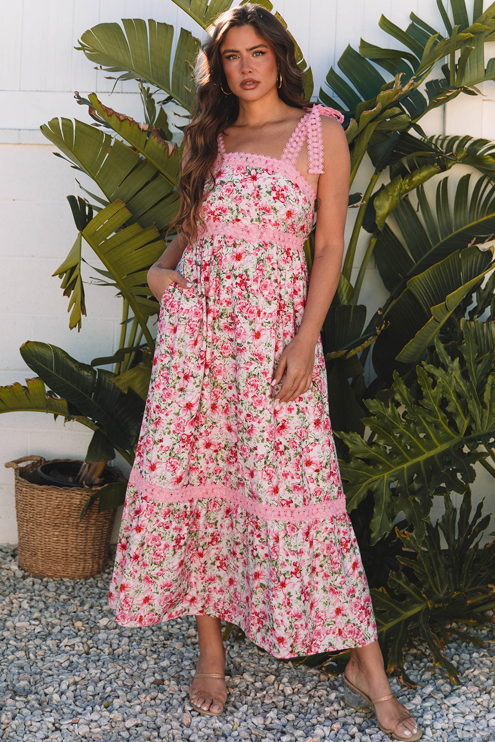 Sasha Floral Lace Tied Strap Dress