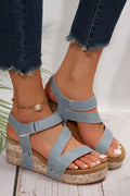 Hollow Out Velcro Leather Wedge Sandals