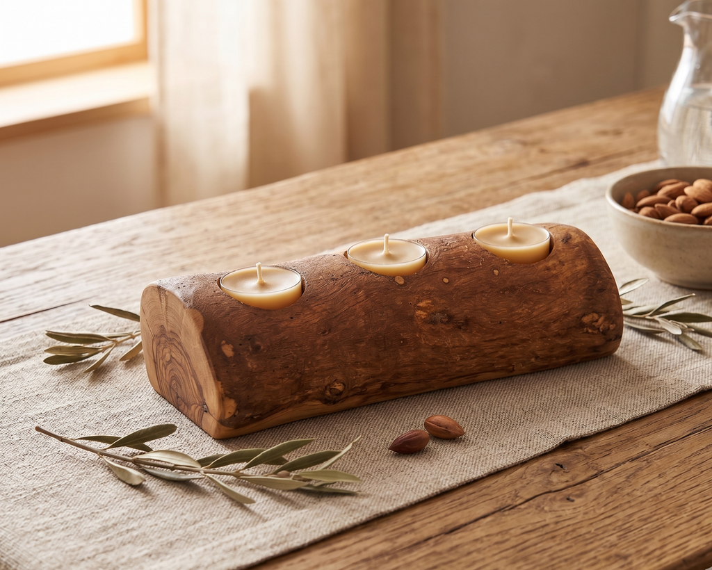 Olive Wood Candle Holder