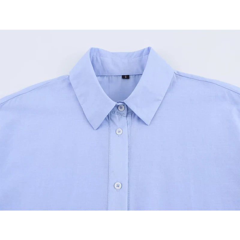 YENKYE Spring 2025 Women Hollow Out Embroidery Blue Shirt Front Button Lapel Collar Loose Blouse Streetwear Blusas Mujer