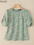 2025 Summer Floral Print Blouses ZANZEA Women Bohemain Shirts O-Neck Short Puff Sleeve Work Blusas Stylish Casual Holiday Tops