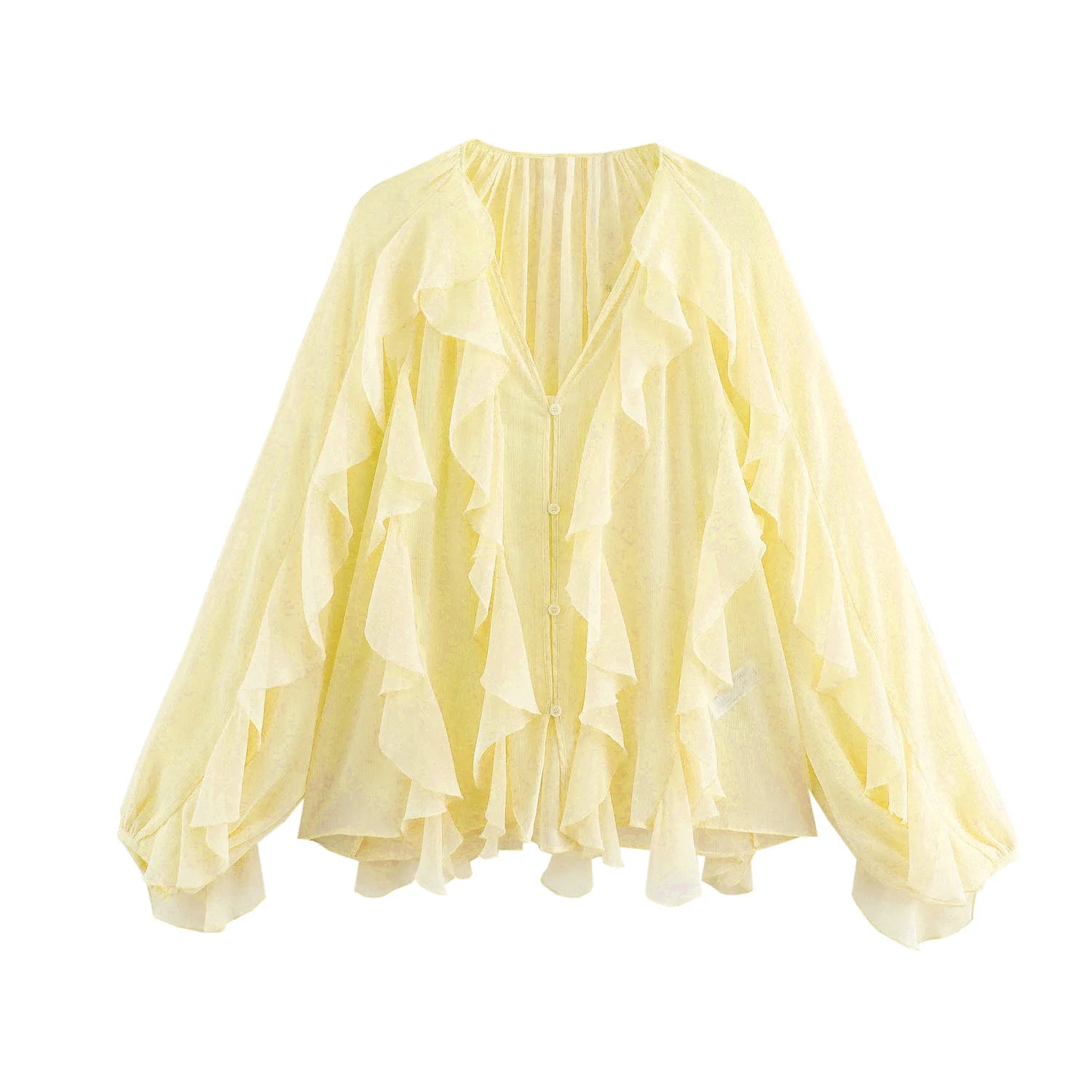 HH 2025 Spring Women Elegant V-Neck Blouse Single-Breasted Women Long Sleeves Laminated Decorative Solid 2-color Shirt